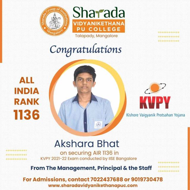 Akshara Bhat, All India Rank 1136 in the KVPY 2021-22 exam