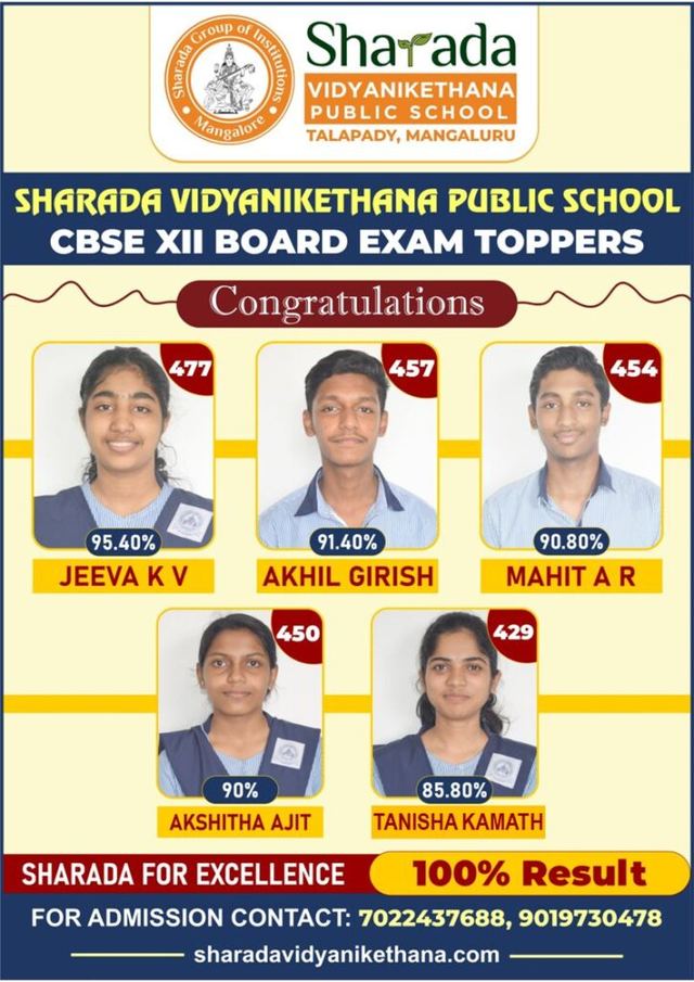 CBSE Class XII board exam toppers, Sharada Vidyanikethana Public School