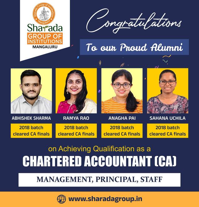 Sharada alumni of the 2018 batch who qualified as Chartered Accountants
