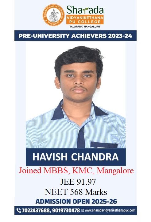 Havish Chandra, NEET 568 marks, joined MBBS at KMC Mangalore