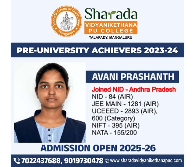 Avani Prashanth, PU achiever 2023-24, joined NID Andhra Pradesh