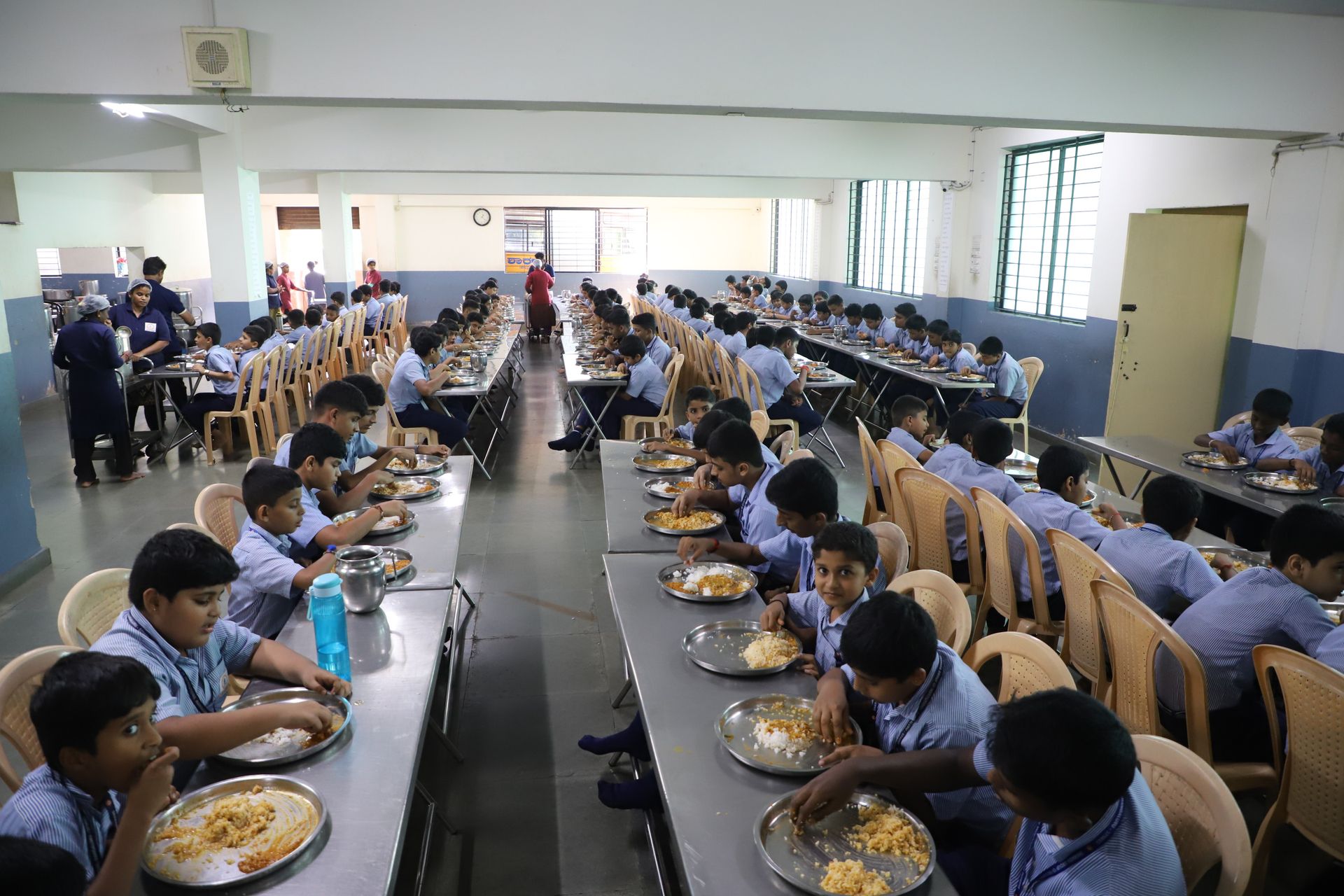 Students having a vegetarian meal in the college dining hall